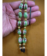 #E-66-140) Green Cloisonné Eyeglass leash holder gold necklace Wow - £32.36 GBP