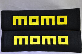2 pieces (1 PAIR) MOMO Embroidery Seat Belt Cover Pads (Yellow on Black ... - $17.99