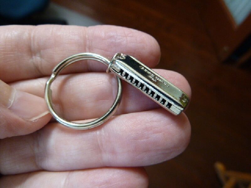 (M329-D) 10-hole SILVER HARMONICA KEY CHAIN ring jewelry HOHNER Meisterk... - $21.41