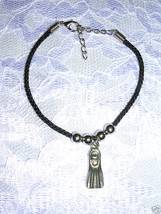 NEW BLACK CORD w PEWTER SCUBA FLIPPER CHARM BRACELET - $110.27 MXN
