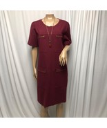 J Crew Burgundy Zipper Ponte Dress Womens 14 Short Sleeve Zip Back - $34.29