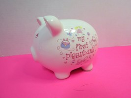White Ceramic My First Piggy Bank Child Kids Coin Savings Bank 5&quot; Tall - $15.00