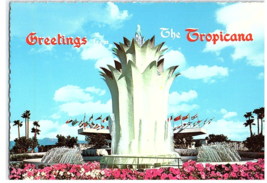 Greetings from the Tropicana Hotel Monument Fountain Flags Las Vegas Postcard - £6.98 GBP