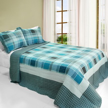 [Fantastic Land] Cotton 3pc Vermicelli-Quilted Printed Quilt Set full/queen Size - £119.41 GBP