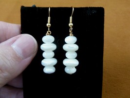 (EE473-36) white Mother of pearl gemstone 5 bead dangle gold tone wire earrings - £11.95 GBP