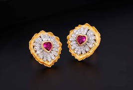 Beautiful Women CZ Snowflake Created Ruby 18k Yellow Gold Plated Stud Earrings - £117.22 GBP