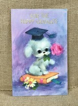 Ephemera Vintage American Greetings Graduate Card Puppy w Cap Flower In Mouth - $13.86