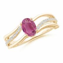 ANGARA Solitaire Oval Pink Tourmaline Bypass Ring with Diamonds - £556.63 GBP