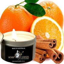 Cinnamon &amp; Sweet Orange Eco Soy Wax Scented Tin Candles, Vegan, Hand Poured - £11.99 GBP+