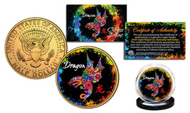 Chinese Zodiac PolyChrome Genuine JFK Half Dollar 24K Gold Plated Coin - DRAGON - £7.39 GBP