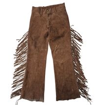 Vtg 60s 70s Hippie Brown Suede Leather Fringe Flare Pants 34x32 - $247.50