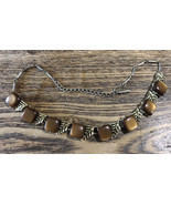 Vtg Coro Thermo Lucite Gold Tone Fern Leaves Square Cocoa Brown Moonstone - $13.54 CAD