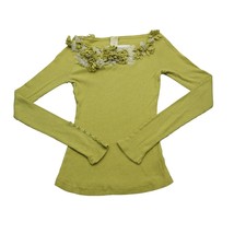 Anthropologie Shirt Womens XS Yellow Floral Detail Scoop Neck Long Sleeve Top - £18.18 GBP