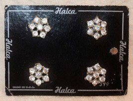 Vintage Halca Rhinestone Buttons Set of 4 Original Card - $13.84