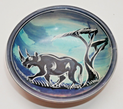 Carved Etched African Safari Animal Soap Stone Bowl Trinket Rhino Dish Colorful - £12.01 GBP