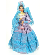 Vintage Munecos Carselle Doll-Mexico-Blue Dress-Fan-12.5&quot;-Black Hair - $28.59 CAD