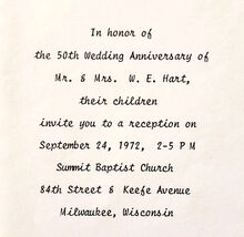 1972 50th Wedding Anniversary Invitation Summit Baptist Church Milwaukee... - $19.99