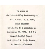 1972 50th Wedding Anniversary Invitation Summit Baptist Church Milwaukee... - $367.78 MXN