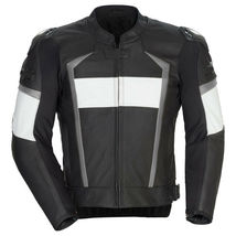 Men Black White Motorcycle Gray Lines Real Leather Safety Pads jacket Sp... - £125.80 GBP