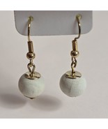 Joan Vass New York Semi-Precious Drop Earrings Round Cream Wooden Ball G... - £3.87 GBP