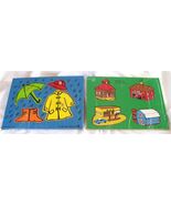 2 Vintage Wood Puzzles 1977 Rain by Judy Instructo &amp; Buildings by Connor... - $29.69