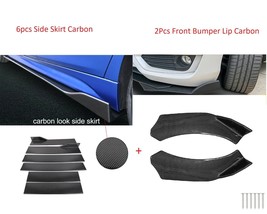 6PCS Extension Side Skirt Splitters Diffuser + 2PCS Front Bumper Lip Carbon Look - £61.46 GBP