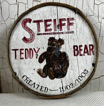 Charming ANTIQUE STEIFF Teddy Bear Sign / Wooden Shipping Barrel End Cap Abilene - £70.09 GBP