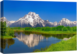 Canvas Print Wall Art Mountain Landscape with Green Forest Reflection Nature Wil - $43.10