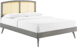 Modway Sierra Cane And Wood Full Platform Bed With Splayed Legs In Gray - £344.78 GBP