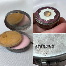 Art Deco Sterling Silver Compact With Finger Ring Mirrored Pressed Powde... - $98.95