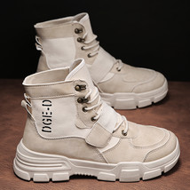 Winter Men&#39;s Boots Fashion Thick Bottom Beige Ankle Boots Male Motorcycle Boots  - £42.58 GBP