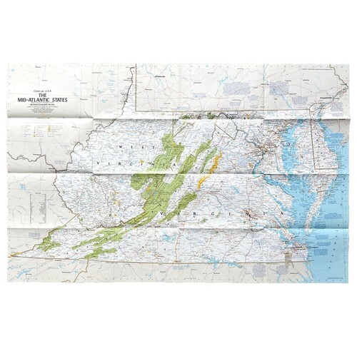 Map Mid-Atlantic Close Up USA 1988 Vintage National Geographic 22 x 34" E36 Item image 3
