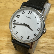 VTG 1977 Timex Mercury Watch Men Hand-Wind Mechanical Silver White Faux Leather - £45.55 GBP