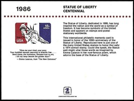 USPS PS62 Souvenir Card, Statue of Liberty Centennial, 18 cent airmail - £5.49 GBP