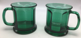 Culver Green Glass Mug Faceted Flared Rim Emerald Pair Set 2 Vintage Unu... - £43.07 GBP
