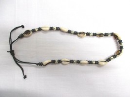CUT COWRY SHELLS ADJUSTABLE CORD NECKLACE 16 - 24&quot; w ROUND DECO BEADS CH... - $5.99