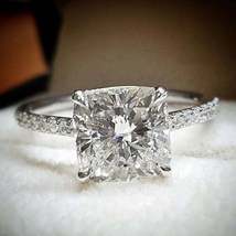 2.2Ct Moissanite Ring Solitaire Cushion Cut Engagement Ring Halo Diamond Ring - £99.42 GBP