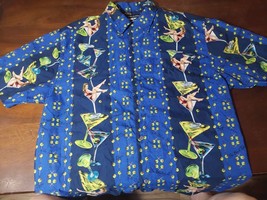 Vintage 90s Mens Large Button Down Short Sleeve Shirt Martini Cocktail O... - $41.88