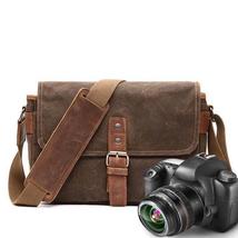 Mens Vintage Oil Wax Canvas Leather Shoulder Bags Shockproof DSLR Camera Bag - £74.42 GBP