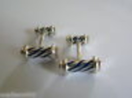 Tiffany &amp; Co Silver Blue Enamel Column Cuff Link Cufflink Cufflinks Gift... - £273.02 GBP
