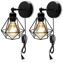 Plug In Wall Light, 2-Pack Adjustable Black Light Fixture Wire Cage Wall Lights, - £39.53 GBP