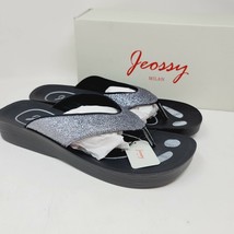 Jeossy Milan Women&#39;s Flip Flops Sz 9-9.5 Metallic Silver Platform Sandals - £23.83 GBP