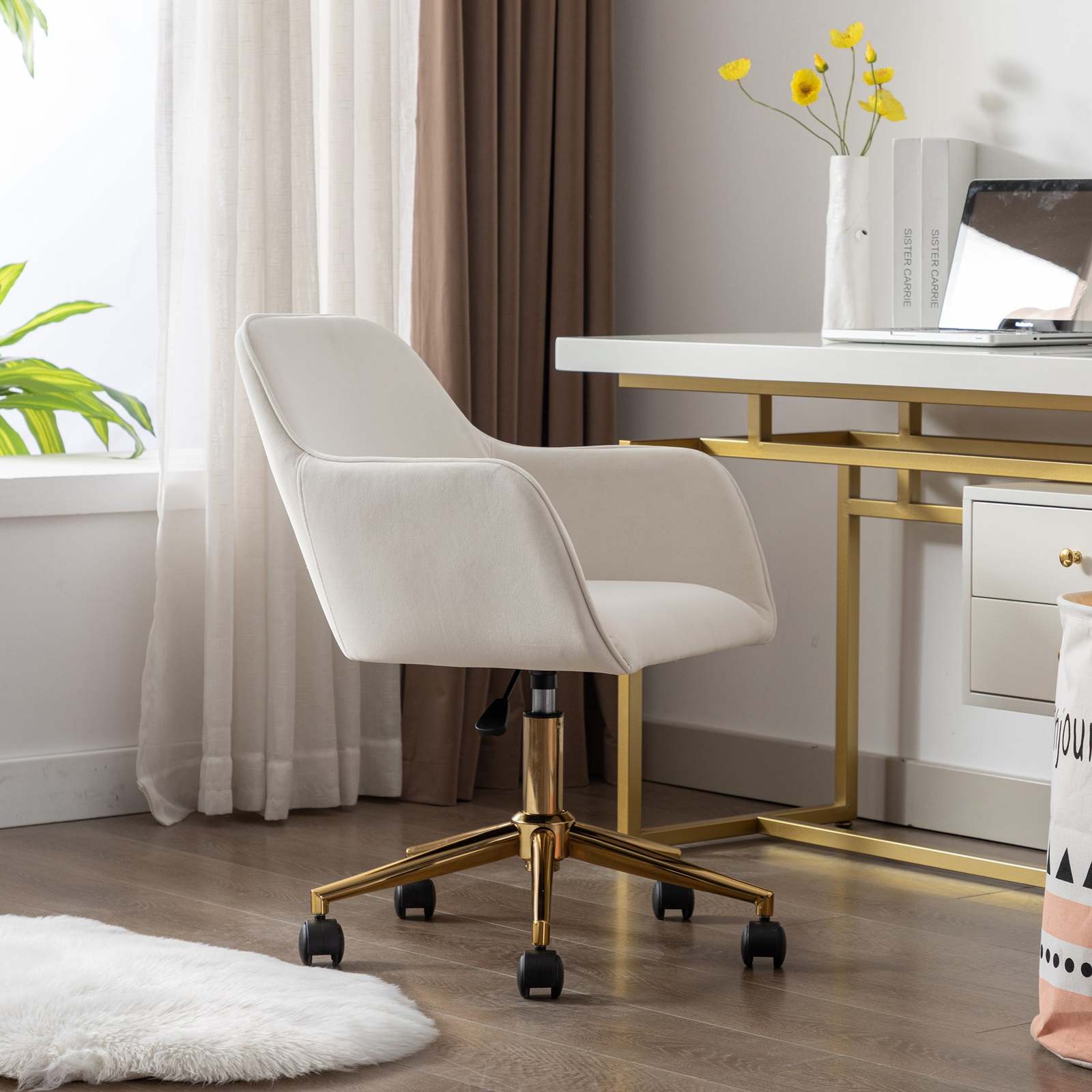 Modern Velvet Fabric Material Adjustable Height 360 revolving Home Office Chair  - $106.99