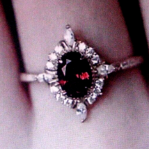 925 Sterling Ring with .75ct. Red Ruby with Halo of Sparkling Zircons Sz 8.75 - £29.63 GBP