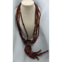 Handmade Beaded Necklace Multi-Strand Tassel Pendant Wood Tribal Boho Nature - $24.89