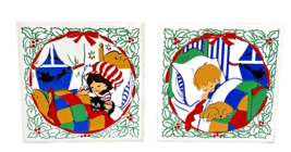 Vintage Jasco Christmas Trivets Coasters Painted Children Sleeping 4.25&quot;... - $16.41