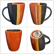 Home Trends BAZAAR RED 2-Mugs Stripes Coffee Tea Cups Stoneware - £17.02 GBP