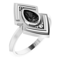 Sterling Silver Onyx Geometric Ring - £239.00 GBP+