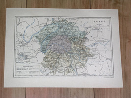 1887 Original Antique Map Of Paris And Vicinity / Department Of Seine / France - £19.85 GBP