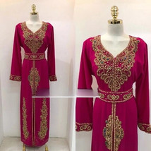 New Moroccan Dubai Kaftans Abaya Farasha Dress Fancy Handmade Long Gown Eid - $76.50
